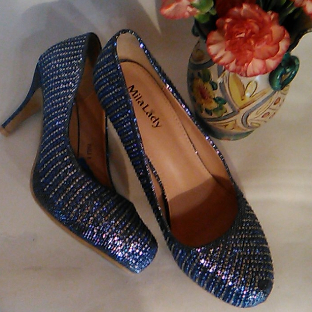 Mila Lady Sparkly Blue Heels - Picture 11 of 13